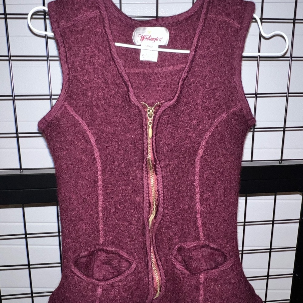 Red Purple Sleeveless Zip-Up Vest